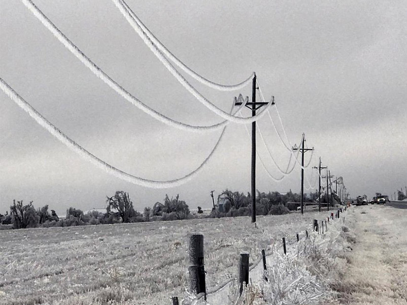 <p>Iced-over Texas transmission lines</p>