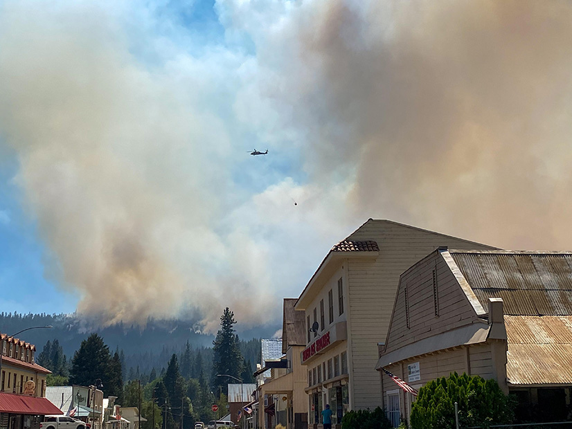 The Dixie Fire closes in on the historic downtown of Greenville, Calif., on Wednesday.