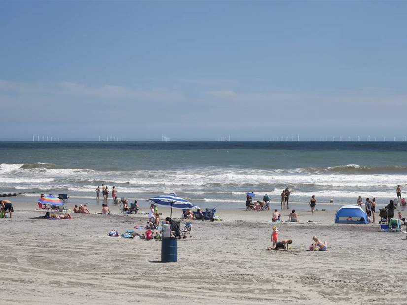 <p>Artist's conception of the northern edge of the Ocean Wind farm, as seen from the beach at Atlantic City.</p>