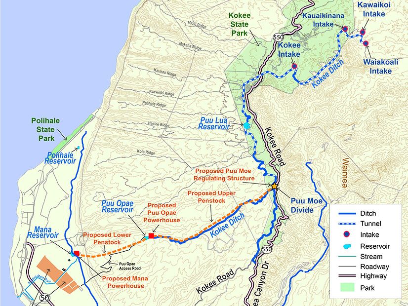 <p>Map shows the proposed design for the West Kauai Energy Project</p>