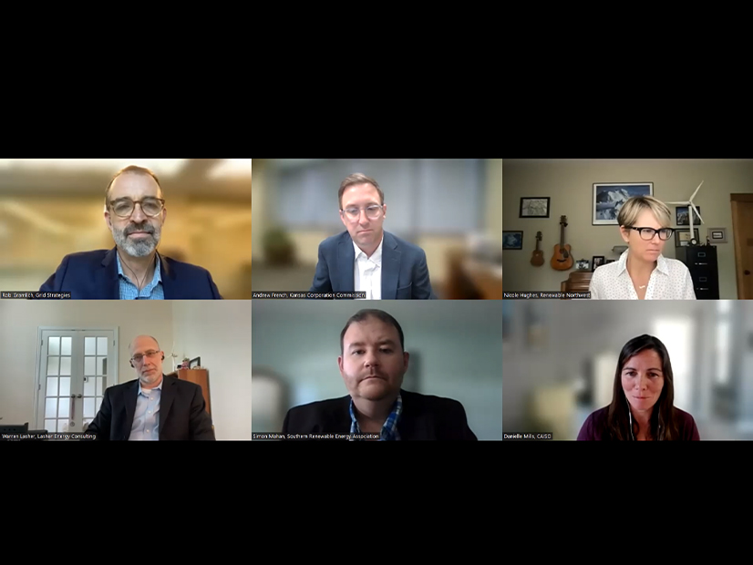 Clockwise from top left: Rob Gramlich, Grid Strategies; Kansas Corporation Commissioner Andrew French; Nicole Hughes, Renewable Northwest; Danielle Mills, CAISO; Simon Mahan, Southern Renewable Energy Association; and Warren Lasher, Lasher Energy Consulting