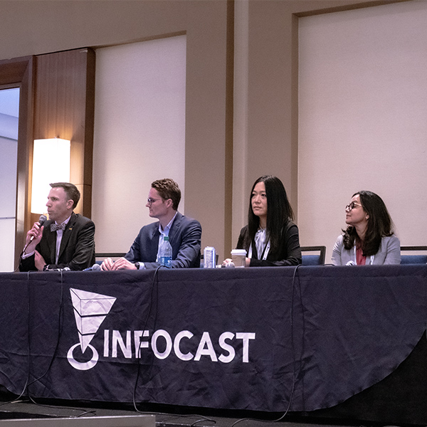 Maine PUC Chair Philip Bartlett II, Cypress Creek Renewables Matthew Crosby, Clearway Energy Group's Ling Hua, ICF's Himali Parker, and Consumer Advocates of the PJM States Greg Poulous at the Infocast Transmission & Interconnection Summit on Tuesday.
