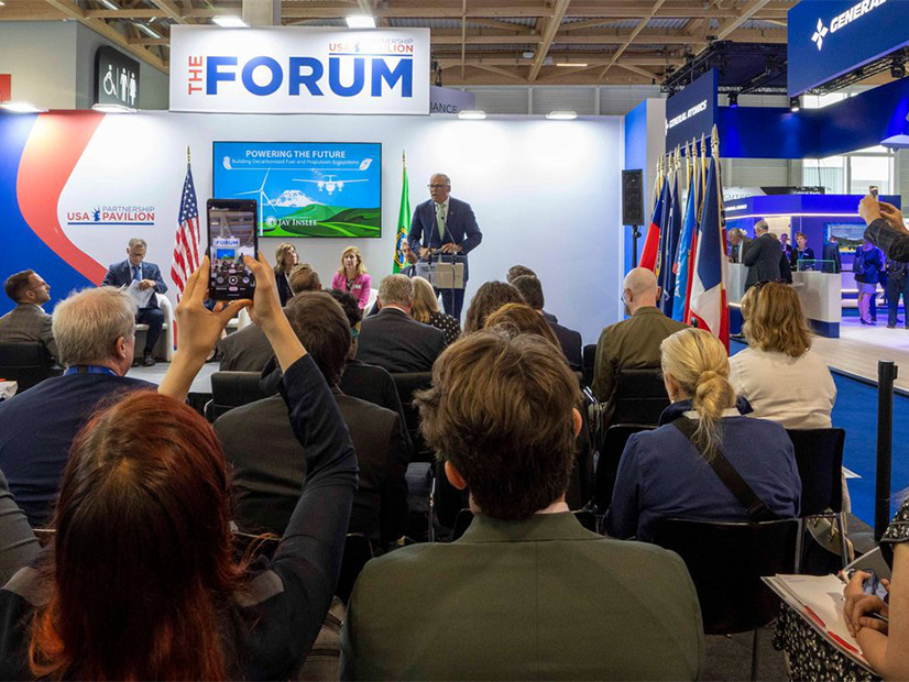 Washington Gov. Jay Inslee speaks in Paris about his state's aviation fuel plans.