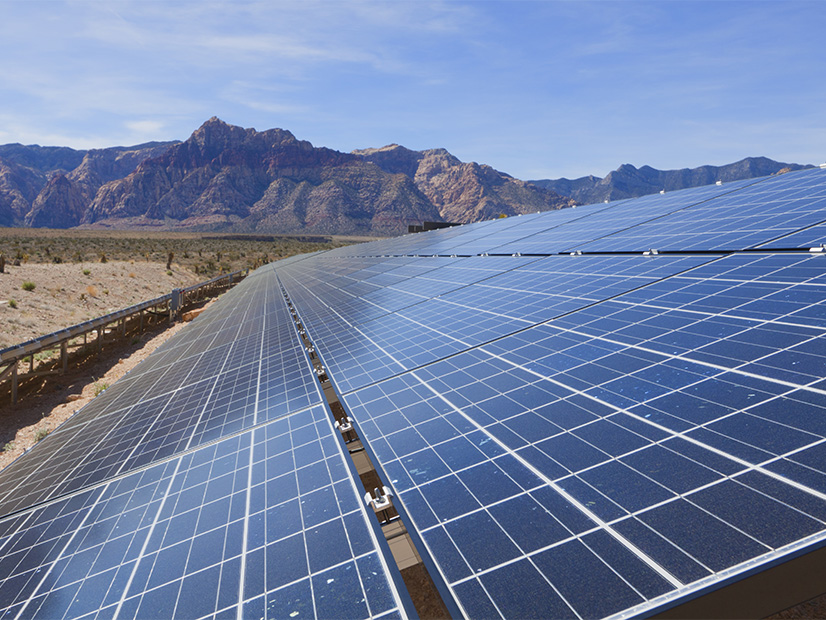 A solar array is shown in the Mojave Desert. The U.S. Bureau of Land Management is proposing to reduce fees for renewable energy development on public land in the western United States.