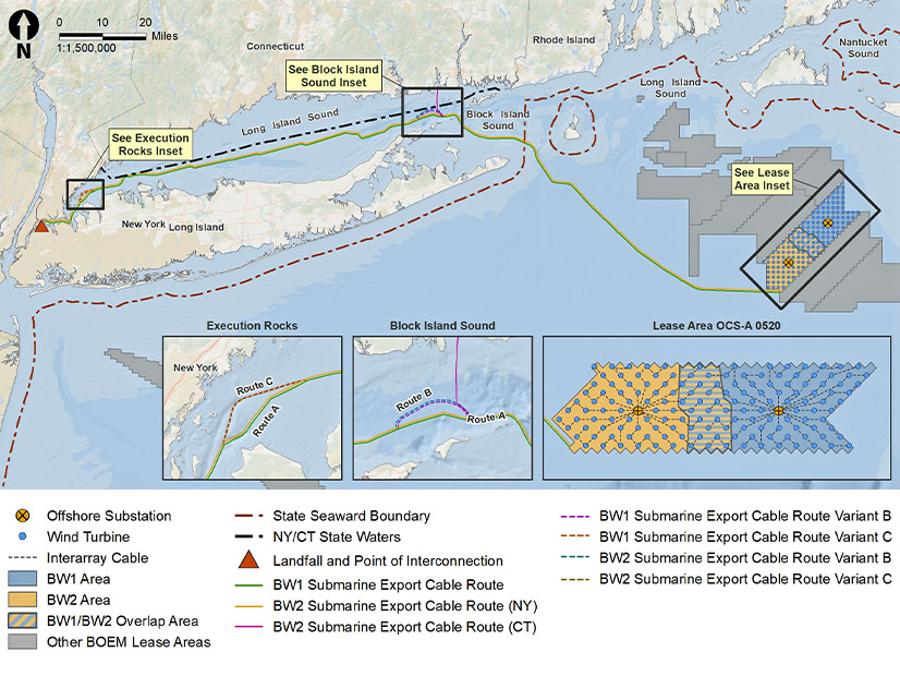 A BOEM map shows the lease areas for Beacon Wind 1 and 2