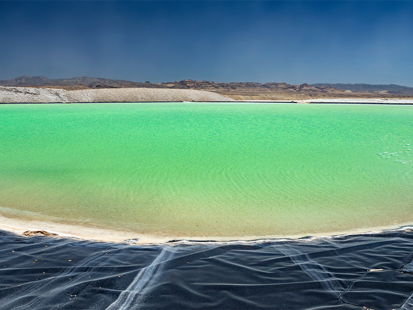 An evaporation pond is shown at a lithium mine in Nevada.