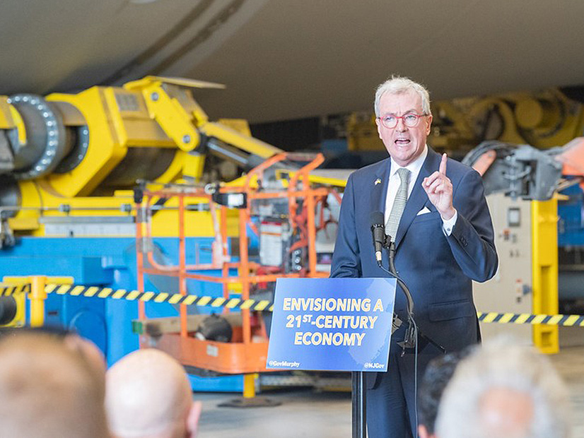New Jersey Gov. Phil Murphy spoke at a signing ceremony at the new monopile factory in the Port of Paulsboro, N.J. He signed a bill that would allow the state's first OSW project, Ocean Wind 1 project, to get federal tax credits. 