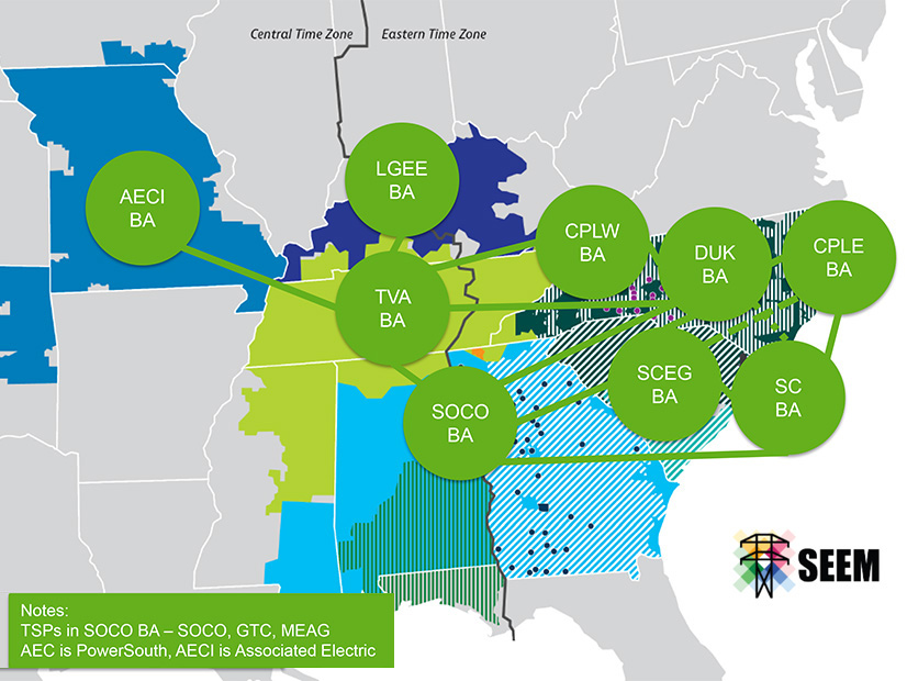 A map of the Southeast Energy Exchange Market that its backers filed with FERC