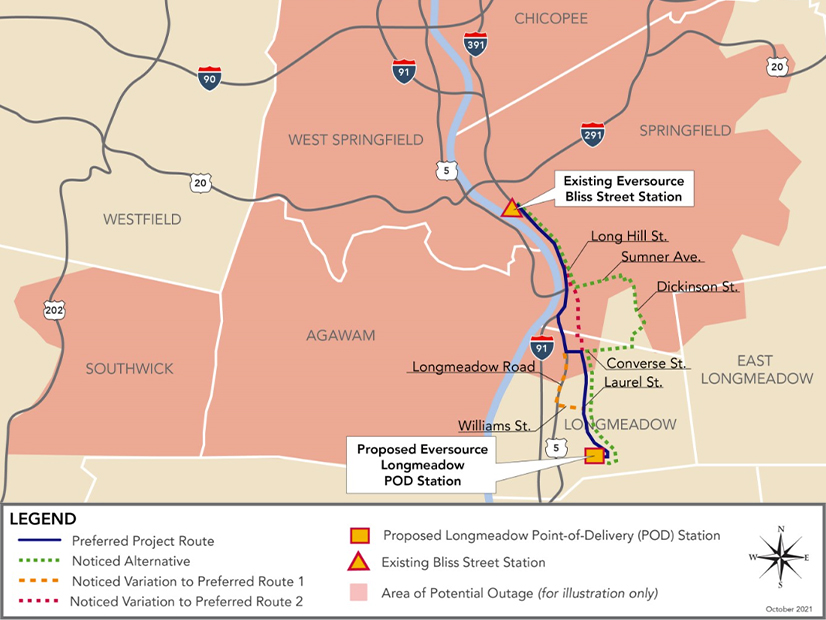 The proposed route of the pipeline between Springfield and Longmeadow.