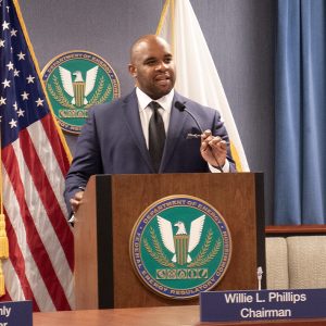 FERC Chair Willie Phillips at his press conference after the commission unanimously approved Order 2023