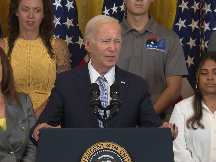 President Joe Biden celebrates the first anniversary of the Inflation Reduction Act at the White House.