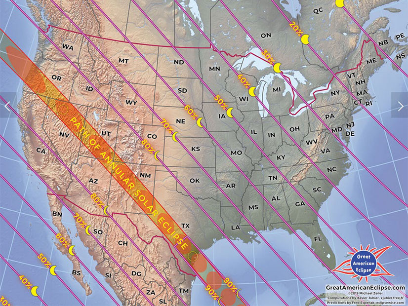 Path for annular solar eclipse Oct. 14, 2023