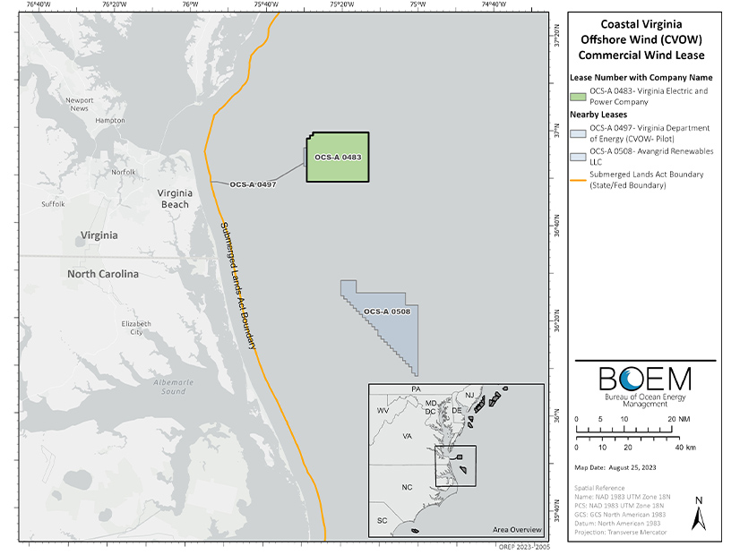 The Coastal Virginia Offshore Wind project would stand 23.5 nautical miles off the coast.