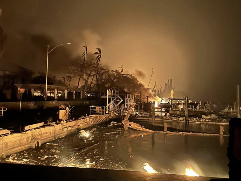 Damage in the harbor of Lahaina following the Maui wildfires in August. 