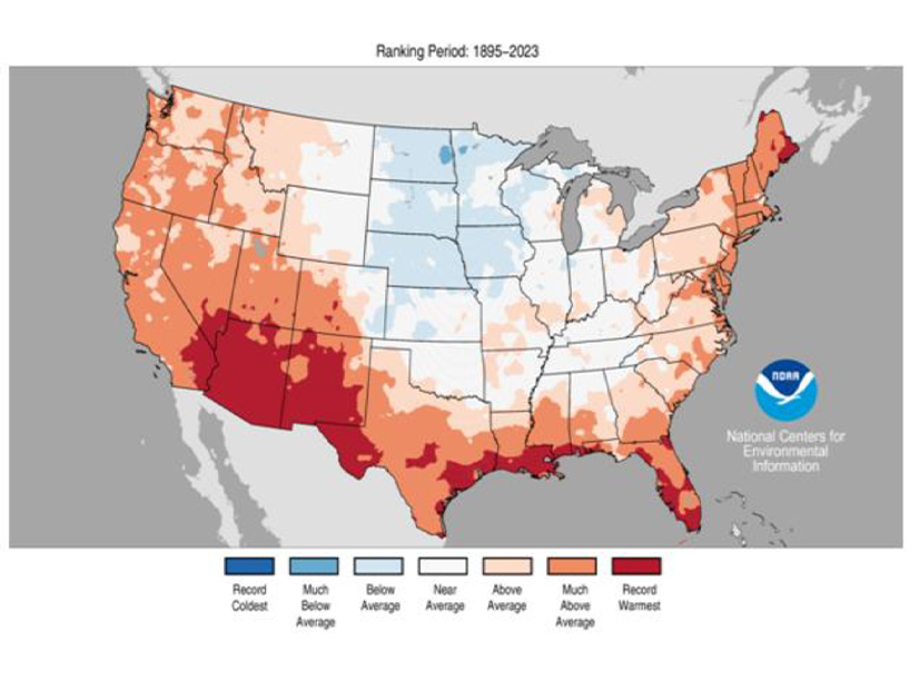 Mean temperature percentiles for July 2023
