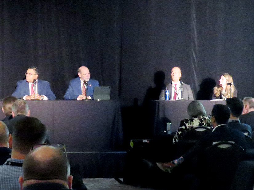 NERC CEO Jim Robb (center) on the first panel at GridSecCon in Quebec City.