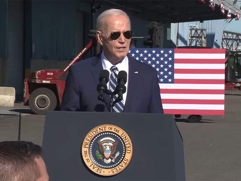 With the Port of Philadelphia as a backdrop, President Joe Biden talks about the Mid-Atlantic Clean Hydrogen Hub, one of seven regional hubs announced Friday.