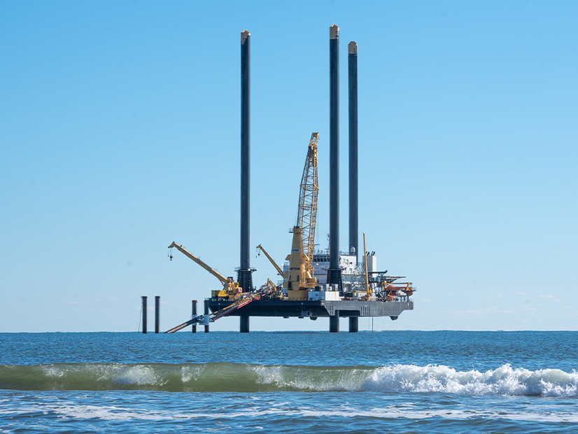 The liftboat Jill prepares cable installation for the South Fork Wind project off the Long Island shoreline in late 2022.