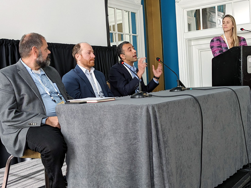 Talking interconnection at the Solar Focus conference in Baltimore were (from left) James Mirabile, BGE; Steve Swern, Sol Systems; Bahaa Seireg, ACP, and moderator Stephanie Johnson, CHESSA.