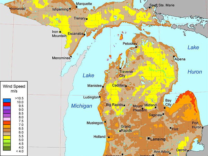 Michigan Annual Average Wind Speed at 80 meters
