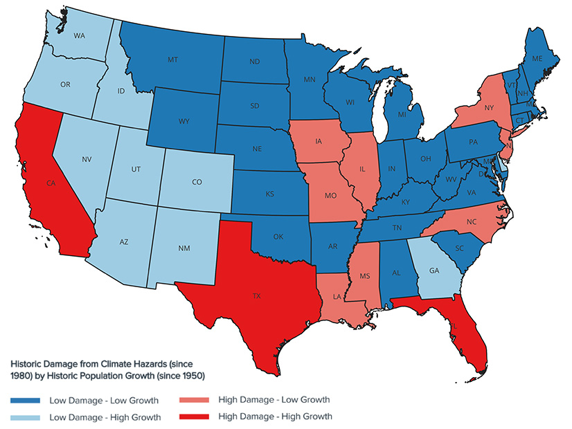 The fast-growing states of Florida, California and Texas are among those most at risk. 