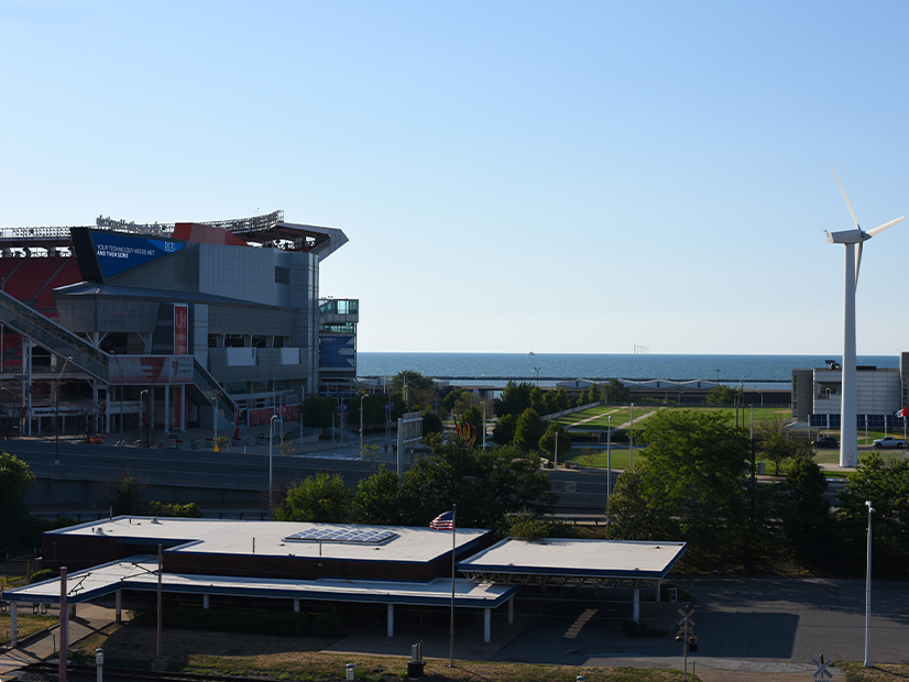 Visual simulation of the view of Icebreaker Wind in Lake Erie from the Cleveland Mall Visual simulation of the view of Icebreaker Wind in Lake Erie from the Cleveland Mall