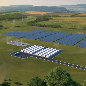 A rendering shows Form Energy's planned long-duration energy storage project in Mendocino County, California.