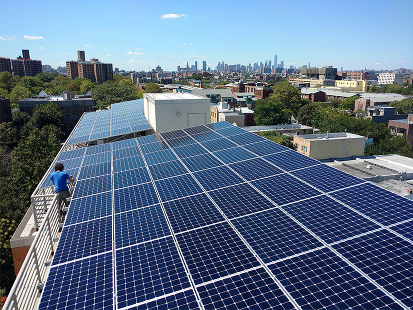 Solar panels on a rooftop in New York City 