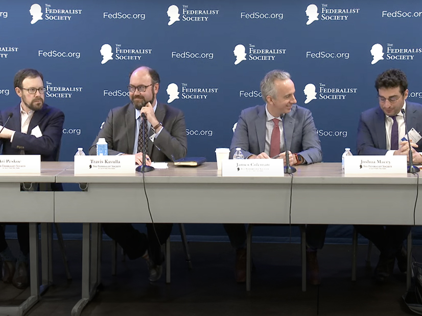 From left: Harvard University's Ari Peskoe, NRG's Travis Kavulla and Southern Methodist University's James Coleman, with moderator Joshua Macey of the University of Chicago at the Federalist Society Faculty Conference