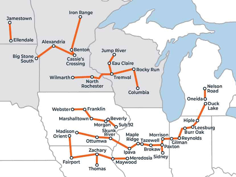 Part of the Wilmarth-North Rochester-Tremval project is among the CapX2020 portfolio, now known as Grid North Partners (shaded area), that was included in MTEP21.