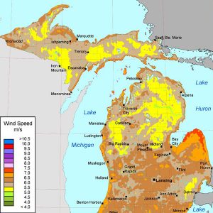 Michigan Annual Average Wind Speed at 80 meters