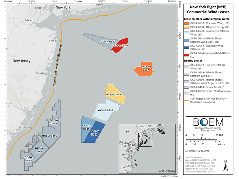 Existing wind leases off the New York-New Jersey coastline.