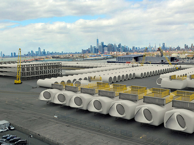 An early artistic rendering shows a possible configuration of the South Brooklyn Marine Terminal, configured for use as an offshore wind industry hub.