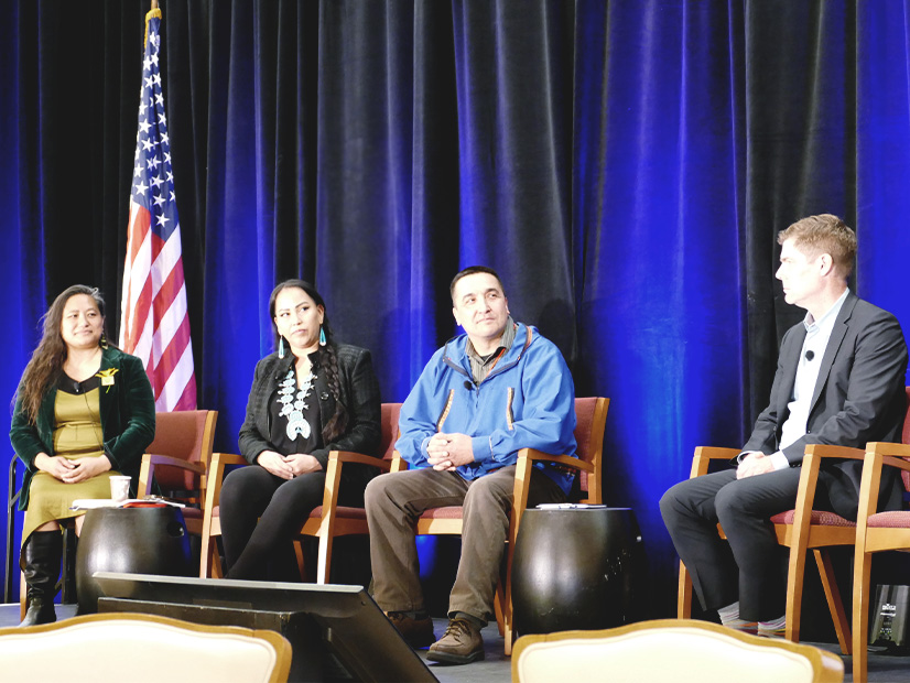 A CEC Energy Innovation Summit panel titled 'Co-creation of knowledge of Traditionally Underrepresented Communities.' From left, Mari Rose Taruc, Lisa Redsteer, Chad Nordlum, Michael Wara. 