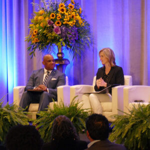 FERC Chairman Willie Phillips and NARUC President Julie Fedorchak of North Dakota at the Winter Policy Summit Tuesday.