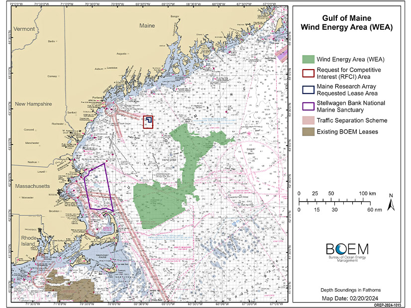 The U.S. Bureau of Ocean Energy Management on March 15 announced it had finalized a wind energy area in the Gulf of Maine.