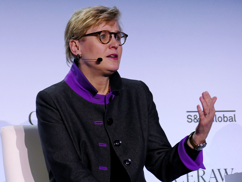 PGE CEO Maria Pope speaking at CERAWeek by S&P Global on March 21, 2024.