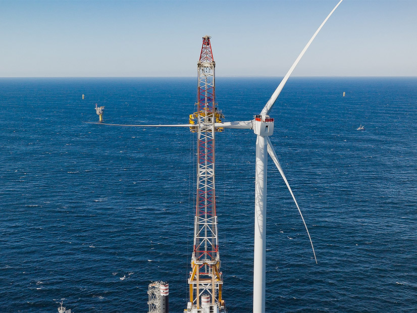South Fork Wind is shown under construction off the New England coast in late 2023.