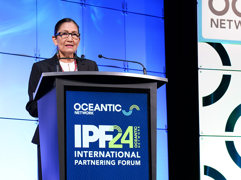 U.S. Secretary of the Interior Deb Harland speaks at the International Partnering Forum in New Orleans on April 24.