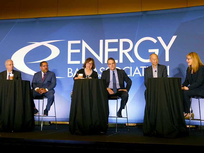 From left: former FERC Chairs Richard Glick, Neil Chatterjee, Cheryl LaFleur, James Danly and Norman Bay, and moderator Susan Bruce, of McNees Wallace & Nurick