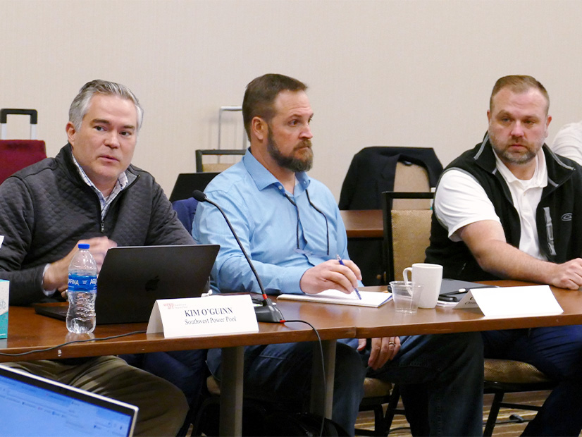 Casey Cathey discusses resource adequacy efforts as Western Farmers Electric Cooperative's David Sonntag, SPP's Chris Haley listen.