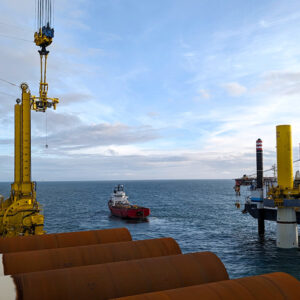 Construction continues on Ørsted's Borkum Riffgrund 3, off the coast of Germany.