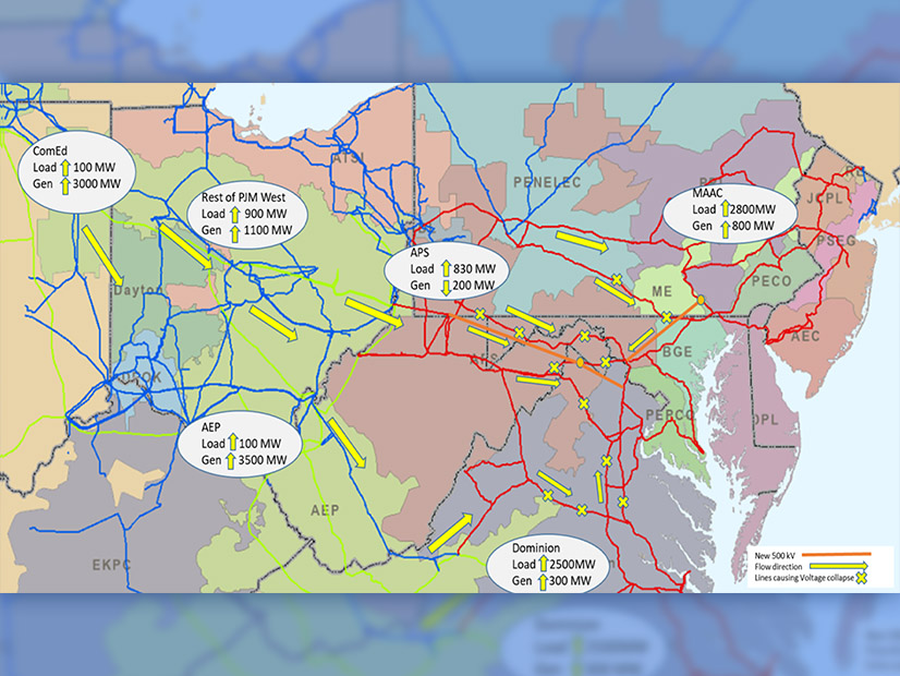 A PJM map shows the differences between forecast load growth and added generation between the 2028 and 2029 models.