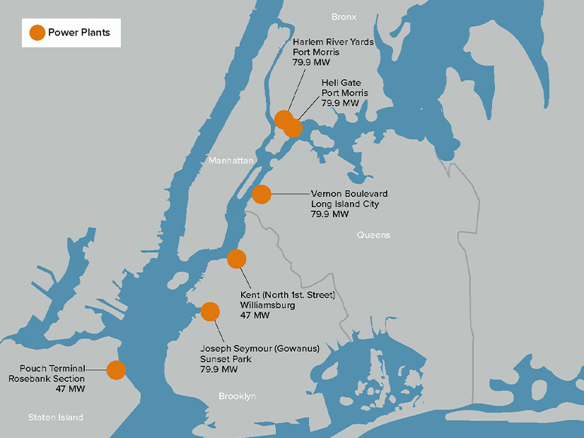 The New York Power Authority's fleet of small natural gas-fired power plants consists of these six facilities in New York City and a seventh farther east, on Long Island.