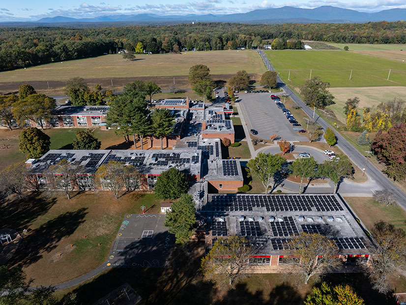 New solar panels on the roof of this eastern New York school were installed in 2024 by the New York Power Authority, which is focusing now on larger renewable energy projects.