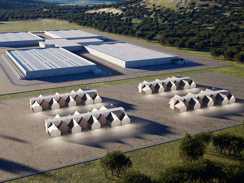 A conceptual rendering shows a data center co-located with a series of Aalo Pod reactors, a 50 MWe concept being developed by Aalo.