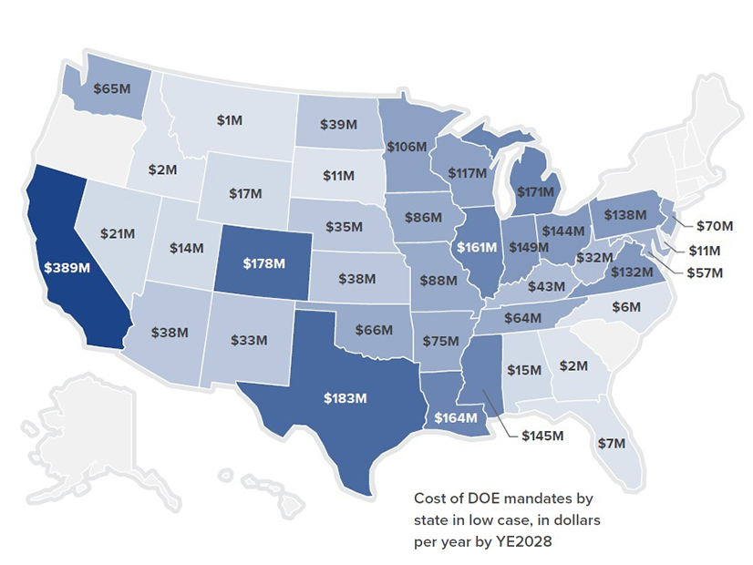 Grid Strategies' estimated cost of possible DOE stay-open mandates per state by the end of 2028