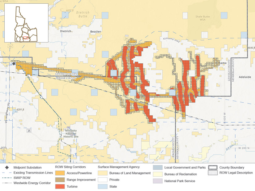 The layout of the Lava Ridge Wind Project is shown in a map provided by the U.S. Bureau of Land Management.