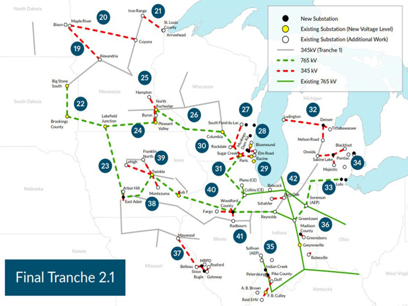 MISO's second long-range transmission portfolio is represented by the dashed red and green lines