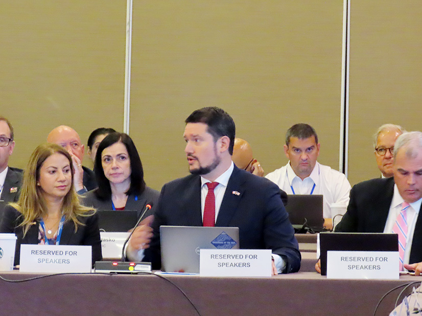 Matt Duncan of the E-ISAC addresses NERC's Technology and Security Committee in Calgary, Canada.